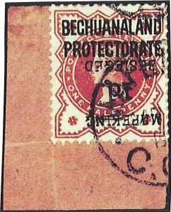 Mafeking 1d on 1/2d vermilion with inverted surcharge