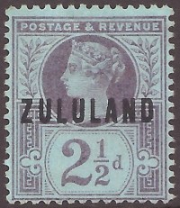 Zululand 2 1-2d purple on blue