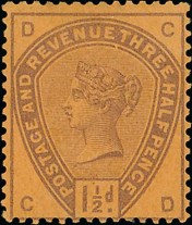 1883-84 1 1-2d Colour Trial on Orange Paper