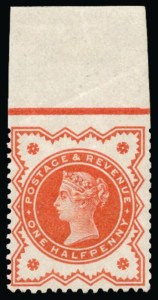 1887 Jubilee 1-2d vermilion imperforate at top