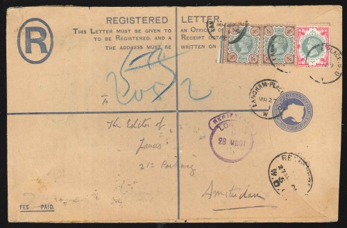 1900 1s Green and Carmine on cover
