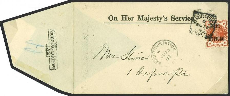 I. R. Official 1/2d vermilion on cover