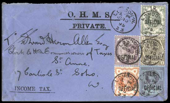 I. R. Official 1/2d vermilion on cover