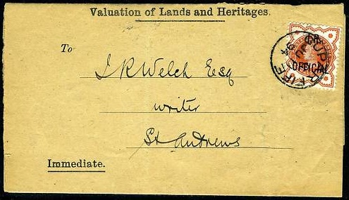 I. R. Official 1/2d vermilion on cover