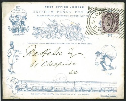 Harry Furniss 1890 Penny Post Jubilee caricature with Hoster machine cancel