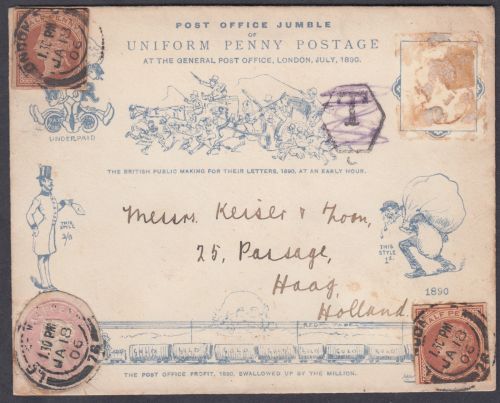 Harry Furniss 1890 Penny Post Jubilee caricature with postal stationery cut-outs