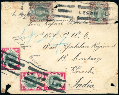 parcel-label-with-three-1s-green-and-carmine-sg214