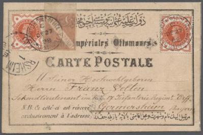 Orient Express label in red on postcard