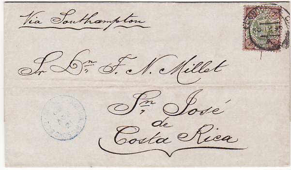 GB 1887 Jubilee cover to Costa Rica