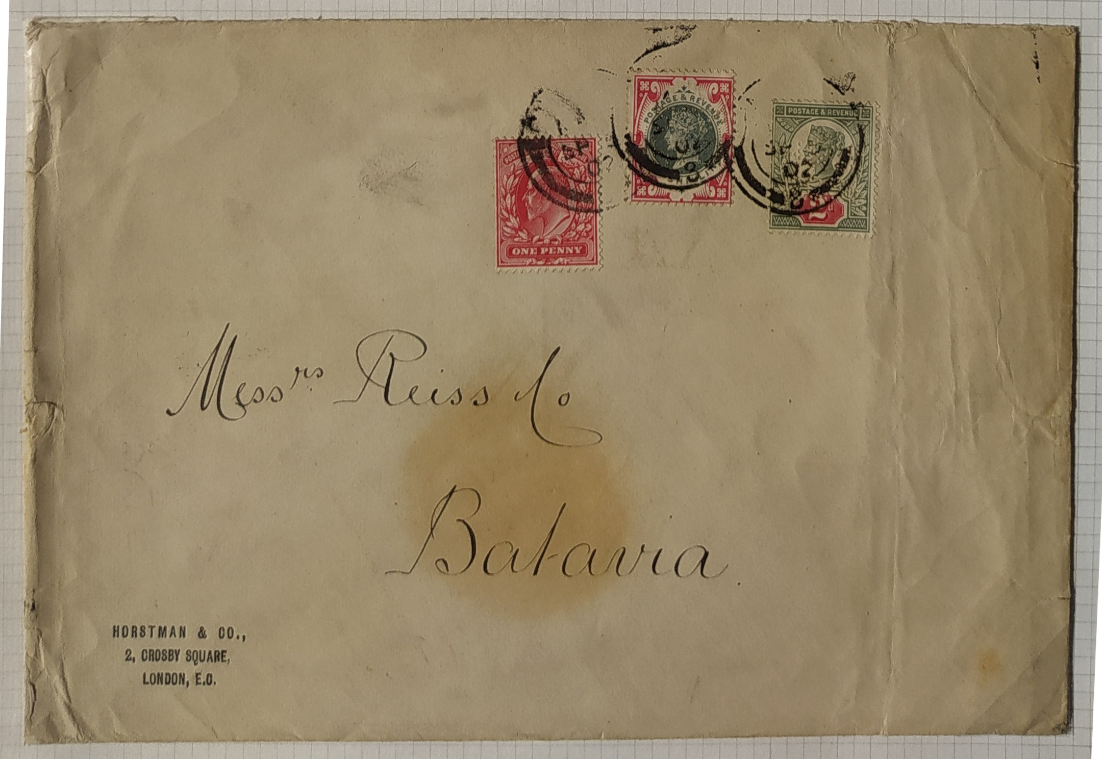1900 1s green and carmine jubilee on cover to Batavia