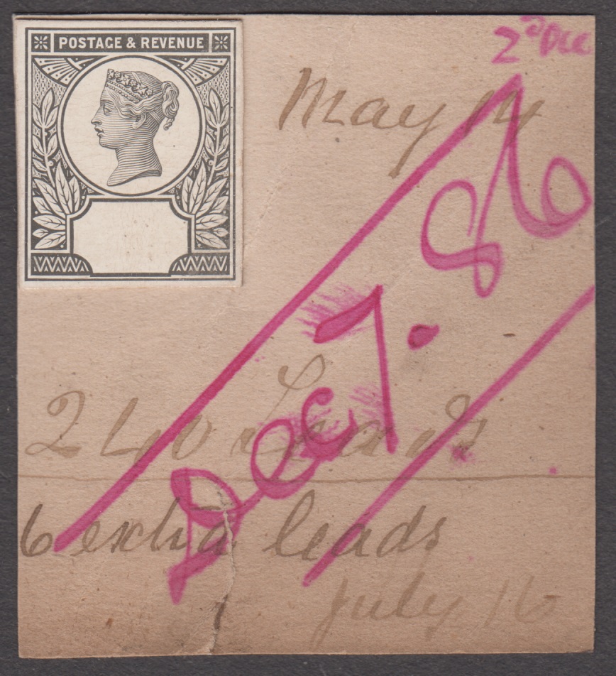 1887 Jubilee 2d striking book piece from De La Rue archive